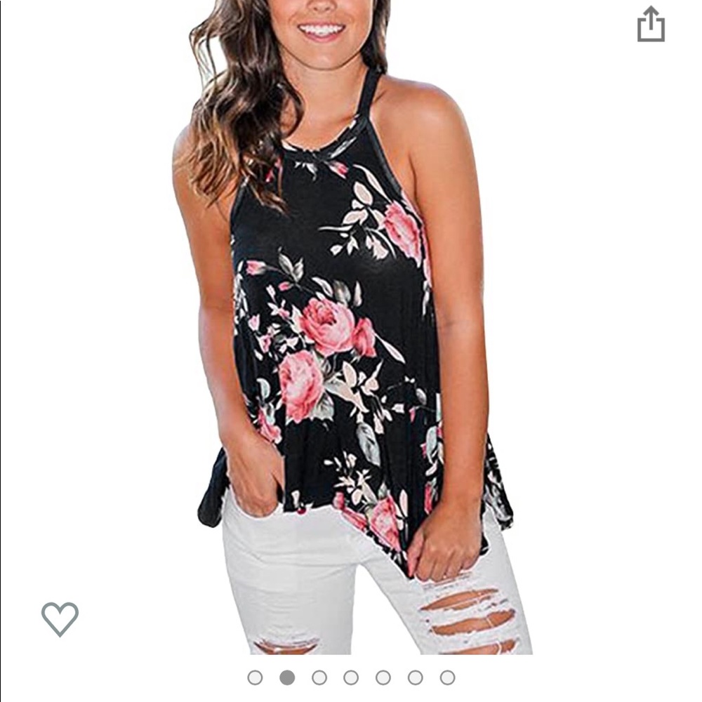 Black Floral Flowy Halter spaghetti strap Tank Top